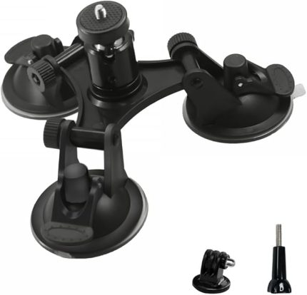 360 Derece Tripod Başlıklı Araç Kamerası Montajı, Hareketli Kameralar için Gelişmiş Stabilite için Üçlü Vantuz, Gopro, Insta360 ve Diğer Aksiyon Kameraları için Uygun