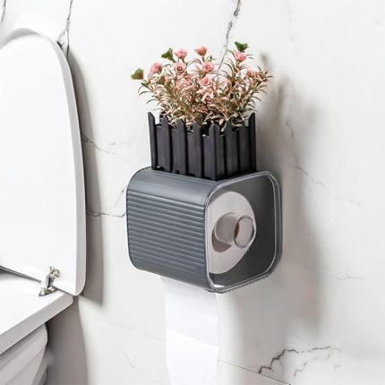 Yapışkanlı Banyo Tuvalet Kağıtlığı Wc Peçetelik Kağıtlık Tutucu Tuvalet Kağıt Organizeri (Antrasit)