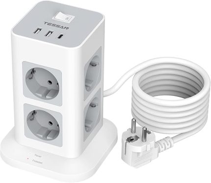Çok Çoklu Soket Ameliyat Koruması 3600W 16A, 8 Bölüm Soket Stripi USB C Çoklu Eklentisi, 2M Uzantı Kablo Ile Strip Ekle, Evde Soket Kulesi Dağıtım Soketi, Gri