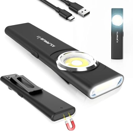 USB C Şarj Edilebilir COB Çalışma Lambası, Manyetik Taban ve Toka Klipsli 600 Lümen Mini Düz EDC El Feneri, Bakım, kamp, ​​yürüyüş, acil durum vb. için uygundur