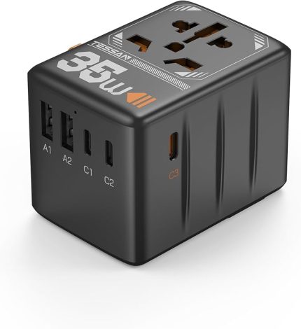 Evrensel Seyahat Adaptörü, 3 USB C ve 2 USB A Şarj Portlu 35 W Uluslararası Fiş Adaptörü, Dünya Çapında Güç Çıkışı AB'den Avrupa'ya AB Birleşik Krallık AUS İrlanda