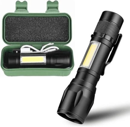 Şarjlı Mini LED El Feneri | 400 Lümen XPE + COB LED, Zoomlu, 3 Mod, Alüminyum Gövde, Micro USB ile Şarj | Kamp, Acil Durum, Bisiklet ve Araç için Taşınabilir Fener
