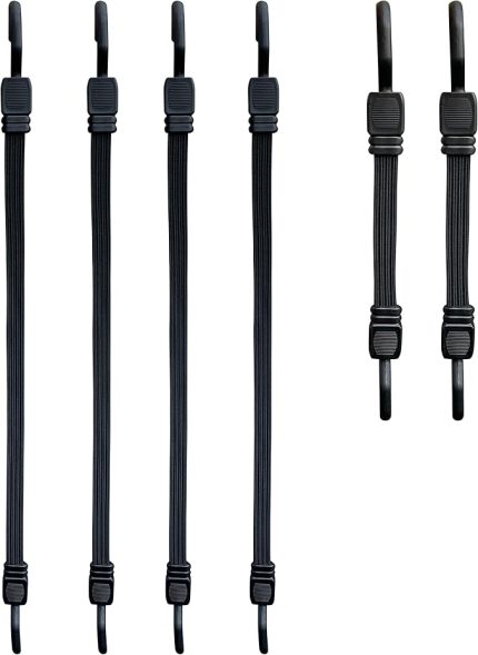 6'lı set düz germe lastiği, kancalı, lastik gergi lastiği, plastik kancalı germe lastiği (çizikleri önler), bagaj gerdirici, döner kancalı genişletici, bisiklet için lastik bant (2 x 30/4 x 60 cm)