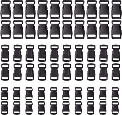 5/8, 1/2 ve 3/8" (20 adet) Paracord Bilezikler için Siyah Plastik Konturlu Yan Açma Tokaları-60 adet, siyah, M