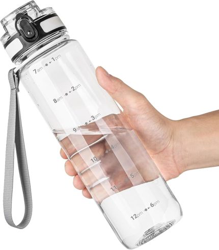 1L/32oz Spor Su Şişesi, 1000 ml Motivasyonel İçecek Şişesi, Zaman İşaretleri ile Sızdırmaz İçecek ve Kilit Kapağı ve Pipet Yok, BPA İçermez Yetişkinler için Kadın Erkek Spor Salonu Okul