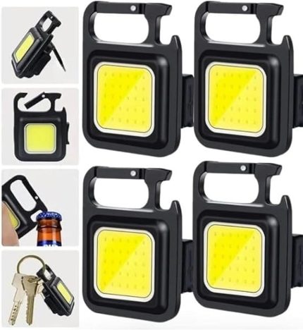4 Adet Led Anahtarlıklı Metal Kasa El Feneri Şişe Açacağı Usb’li Şarj Edilebilir Cep Boy Cob 800mah