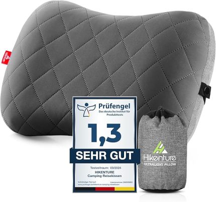 Şişme yastık, kamp/seyahat için, çıkarılabilir yastık kılıfı, ergonomik yastık, rahat, seyahat/dış mekan için, seyahat ve seyahat için şişirilebilir yastık, gri
