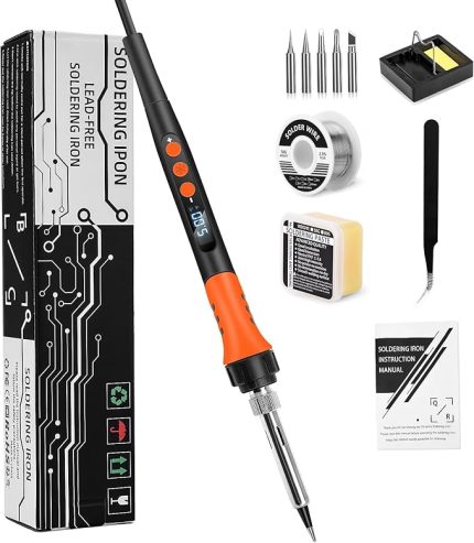Havya seti, 90 W LED havya, ayarlanabilir ve kilitlenen sıcaklıklar 180℃-480℃, 5 lehim ucu, lehim teli, lehim tutucu, cımbız, elektrikli işler için lehim seti
