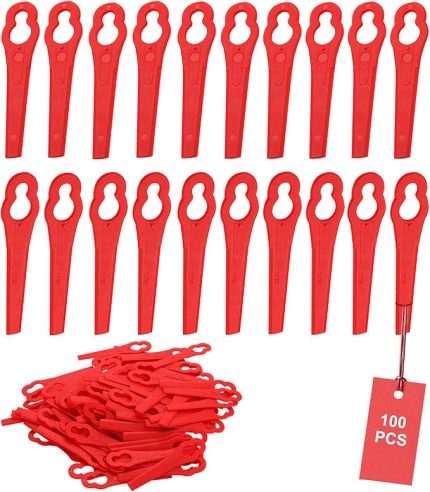 100 adet çim biçme makinesi, kırmızı yedek bıçak, çim biçme makinesi, plastik, çim biçme bıçağı, çim biçme makinesi, FRT18A FRT18A1 sanat 46155 FRT20A1 aksesuarı