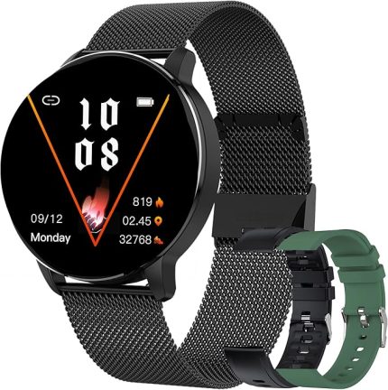 Akıllı saat, kadın, fitness takip cihazı, erkek, tansiyon ölçümü, nabız saati, uyku monitörü, IP67 su geçirmez, adım sayacı, Android ve iOS için (siyah)