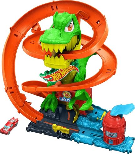 Wheels T-Rex ve İtfaiye İstasyonu Oyun Seti Hot Wheels T-Rex ve İtfaiye İstasyonu Oyun Seti ve 1:64 ölçekli metal araba, dinozorla mücadele JBM73