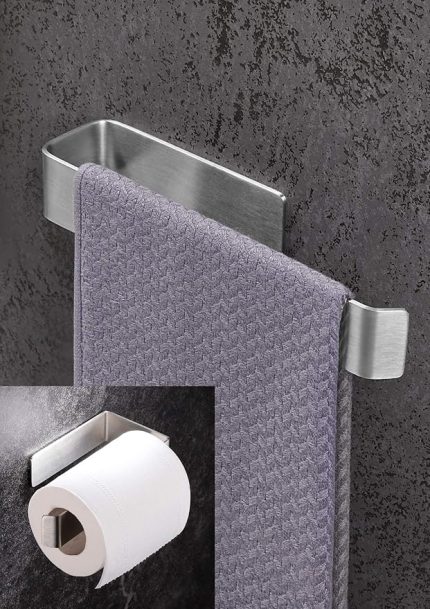 Paslanmaz Çelik Havluluk ve Tuvalet Kağıdı Askısı SET inox Yapışkanlı Bant Montaj - Vida Yok!