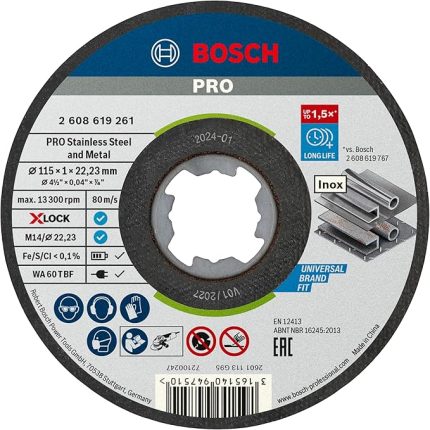 Professional 10 Adet Düz Kesme Diski Standart (Inox, X-LOCK, Ø115 mm, Delik Çapı: 22,23 mm, Kalınlık: 1 mm), Ø 115 mm