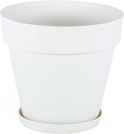 YS03 Yalı Saksı Drenaj Aparatlı Tabaklı Dekoratif Saksı 19cm, 3 Litre Kirli Beyaz