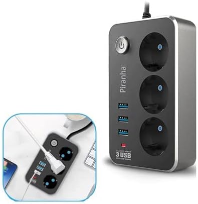 Isıya Dayanıklı Termal Akım Korumalı 2 Mt 10A 2500W 3lü Priz ve 3 Usbi 2.1A Uzatma Kablosu