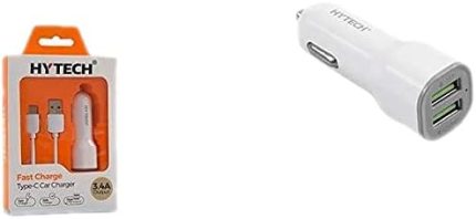 HY-X46 Type-C Kablolu 3.4A Hızlı Şarj 2 USB Beyaz Araç Şarj Cihazı