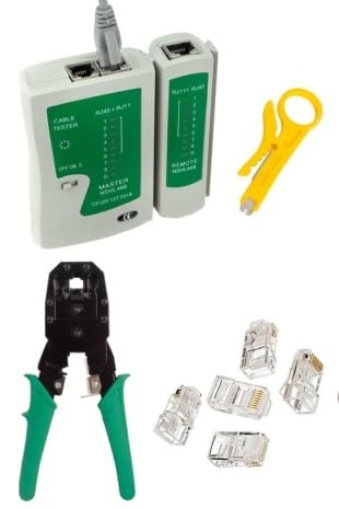 RJ11 RJ9 Jack Telefon Data Kablosu Sıkma Çakma Pensesi + Cat5 Cat6 Data Telefon Kablosu Test Cihazı +Kablo Soyucusu +100 Adet RJ45 Jack Set