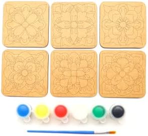 Ahşap Boyama Mandala Temalı 6'lı Kare Bardak Altlığı Hobi Seti