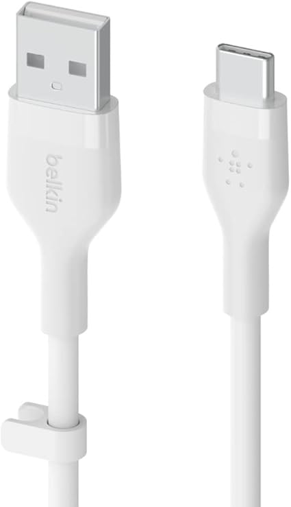 BoostCharge Flex Silicone USB-C - USB-A Kablosu (2 m), iPad Pro, Galaxy S21, Ultra, Plus, Note 20, Pixel ve Diğer Aygıtlar için USB-IF Onaylı USB-C Şarj Kablosu - Beyaz - Görsel 2