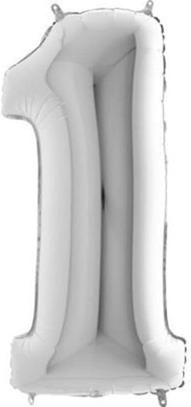 VİTRİNİ 1 Rakamlı 16 İnç Gümüş Renk Folyo Balon 36 CM (Gümüş)