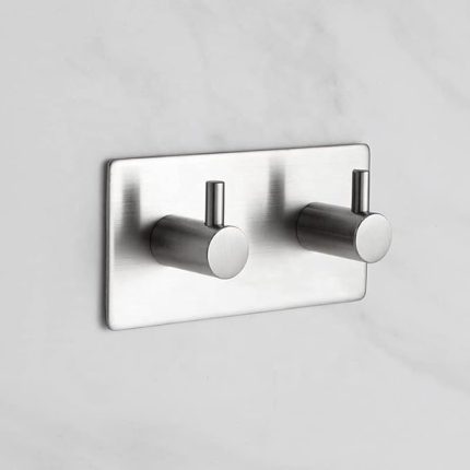 Paslanmaz Çelik 2 Topuzlu Bornoz Askısı Havluluk XL Askılık inox - Kendinden yapışkanlı