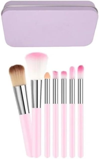 7 Adet Makyaj Fırça Seti Metal Kutuda Pembe