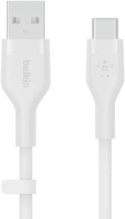 BoostCharge Flex Silicone USB-C - USB-A Kablosu (2 m), iPad Pro, Galaxy S21, Ultra, Plus, Note 20, Pixel ve Diğer Aygıtlar için USB-IF Onaylı USB-C Şarj Kablosu - Beyaz