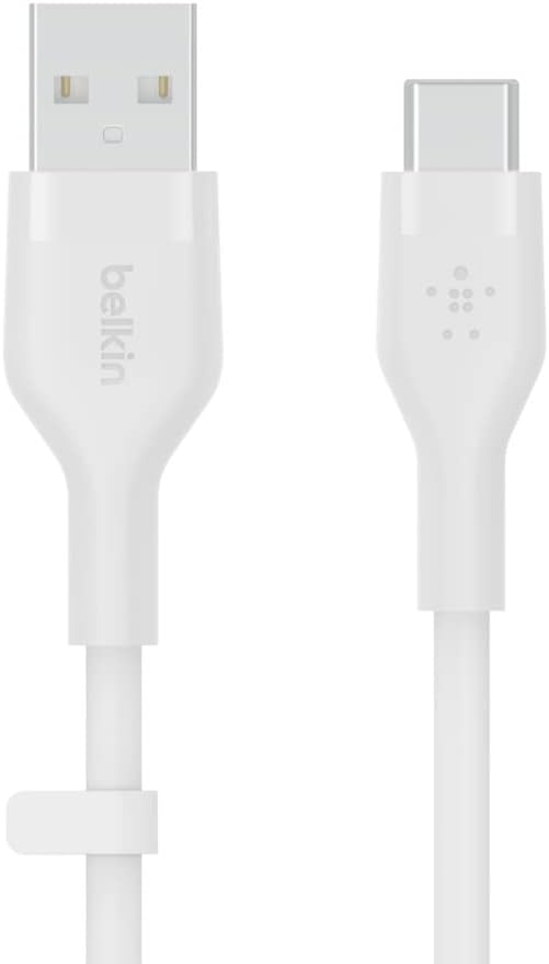 BoostCharge Flex Silicone USB-C - USB-A Kablosu (2 m), iPad Pro, Galaxy S21, Ultra, Plus, Note 20, Pixel ve Diğer Aygıtlar için USB-IF Onaylı USB-C Şarj Kablosu - Beyaz