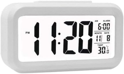 Akıllı Dijital Masa Saati Alarmlı Karanlık Sensörlü Fotoselli - Beyaz