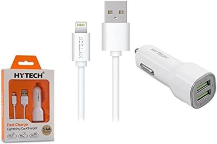 HY-X44 3.4A Hızlı Şarj iPhone Lightning Kablolu 2 USB Araç Şarj Cihazı, Beyaz