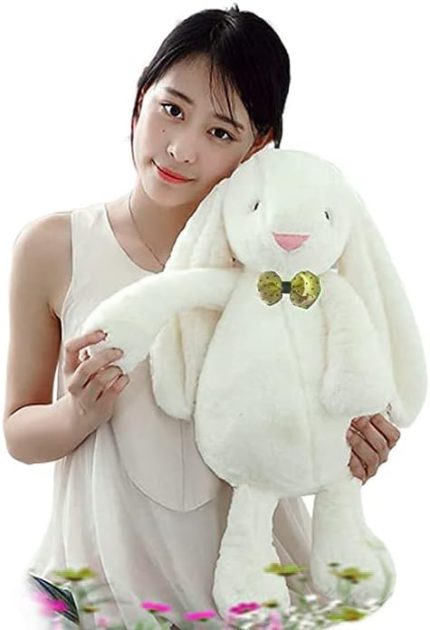 Papyonlu Uyku Arkadaşım 65 cm Uzun Kulak Bunny Peluş Tavşan (Beyaz) - Çocuk - Paskalya - Plüş oyuncak