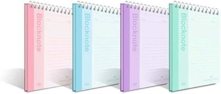 Pastel Renk Bloknot, A4, 80 Yaprak, Düz Sayfa, Karton Kapak, Spiral Cilt, 70g Kağıt, Asorti Renkler, Tekli Paket