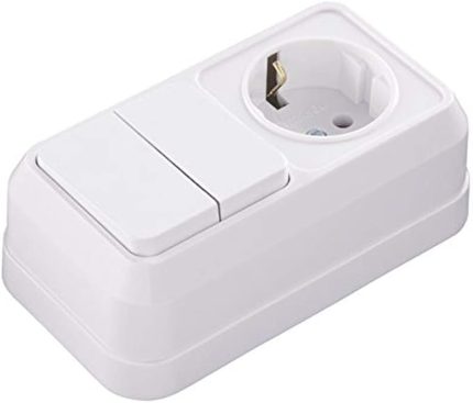 Üstü İkili Komütatör Topraklı Priz Beyaz