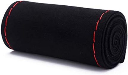 Bell Benzersiz yeni süet malzeme araba el dikişi direksiyon kılıfı boyut 37-38 cm (siyah kırmızı)