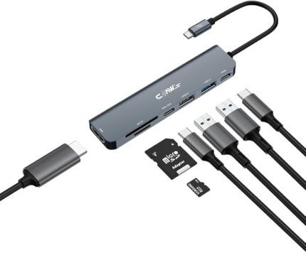 CHUB007-P 7in1 Windows & Mac 100w Hızlı Şarj - Type-C to 4K HDMI *1x USB-C 100W PD *1x USB-C Data *1x USB 3.0 5Gbps *1x USB 2.0 480 Mbps *2x TF/SD Card 7in1 Çevirici HUB Çoklayıcı