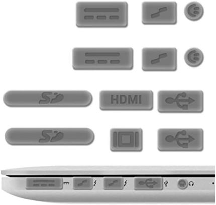 MacBook Toz Koruyucu Silikon Port Tıpa Seti 12’si Bir Arada USB-A MagSafe HDMI SD Uyumlu Eski Nesil Retina Kasa Şeffaf