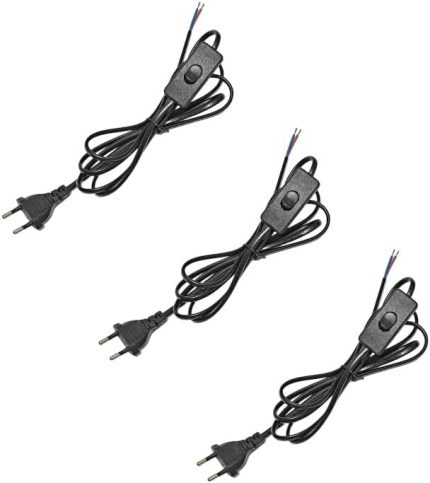 & Anahtarlı Arapuarlı Hazır Kablo | 2 Metre Siyah Uzatma Kablosu | 0,50 mm² Kesit | Aplik, Abajur, Masa Lambası, LED Trafosu ve Tuz Lambası İçin