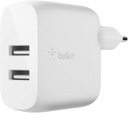 Boost Charge USB-A Şarj Cihazı, İki Bağlantılı, 24 W iPhone 15/15 Plus, 15 Pro, 15 Pro Max ve Eski Modeller, S20, S20 Ultra ve Pixel 4 İçin