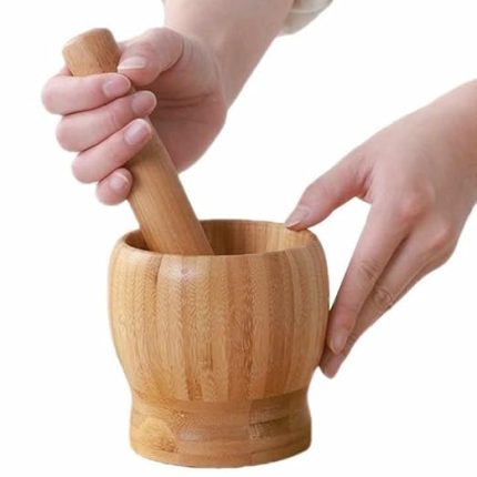 Bambu Havan ve Tokmak Seti, Büyük Boy Mutfak Havanı, Baharat ve Sarımsak Öğütücü Ve Döveceği