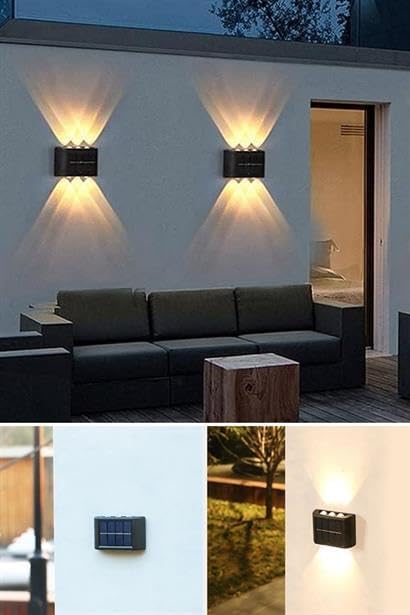 Ledli Solar Güneş Enerjili Aplik Led, Dekoratif Duvar Monteli Gün Işığı Led