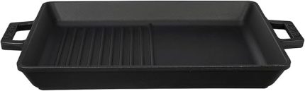 Metal Döküm Izgara Tava, Metal Kulplu, 26x32cm, Siyah