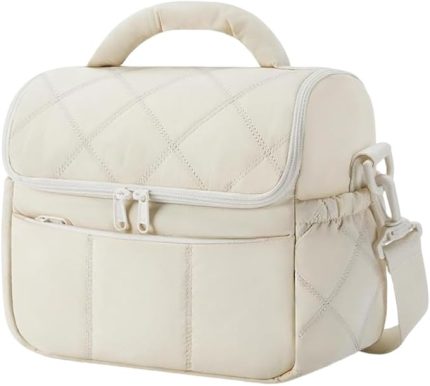 Yalıtımlı beslenme çantası, kadınlar için, piknik, Crossbody yemek kutusu, sızdırmaz, iş için (bej)