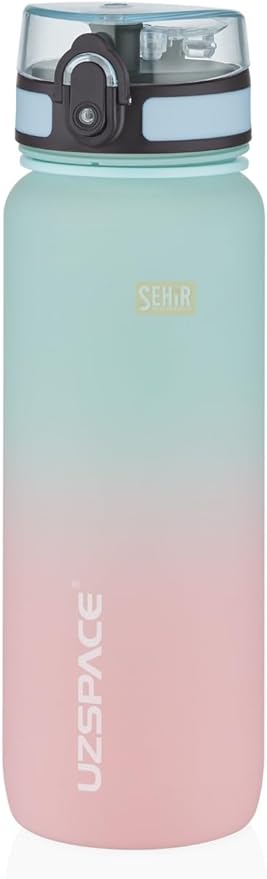 800ml Çift Renkli Sızdırmaz BPA İçermez Kilitlenebilir Kapaklı Motivasyonel Tritan Su Matarası (Su Yeşili-Pembe)