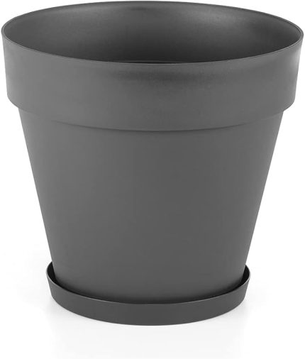 Drenaj Aparatlı Tabaklı Dekoratif Saksı 19cm, 3 Litre Antrasit