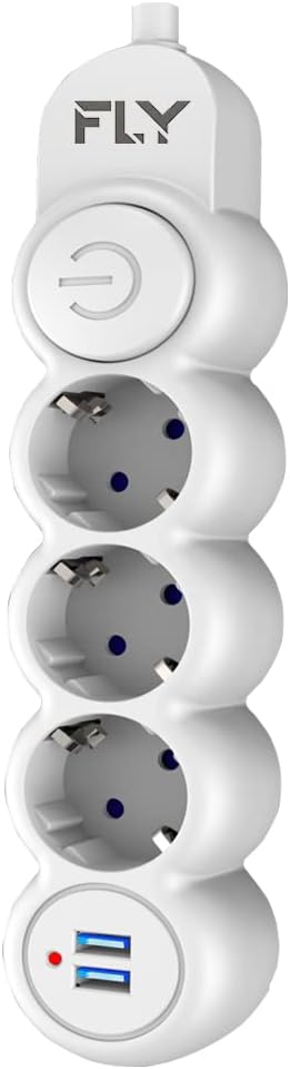 Racing FLY 3393 Termal Akım Korumalı, Çocuk Korumalı, 2 X USB, 2Mt Uzatma Kablosu 3'lü Priz, Beyaz