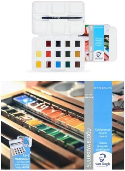 Gogh Talens SULUBOYA 12+3 PLASTİK KUTU+300G 25X35 DEFTER HEDİYELİ