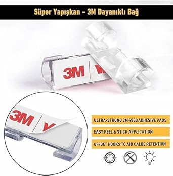 Adet Kendinden Yapışkanlı Kablo Klipsi Ofis Ev Kullanımı Tel Masaüstü Düzenleyici Şarj Kablosu Tutucu - Görsel 2