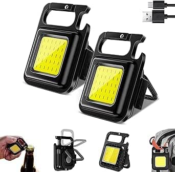 2 Adet Mini Taşınabilir Led Çok Fonksiyonlu Fener, Yüksek Lümen, COB Anahtarlık, Dış Mekan İçin Şarj Edilebilir Acil Durum Işığı, Mini Kamp Feneri (2)