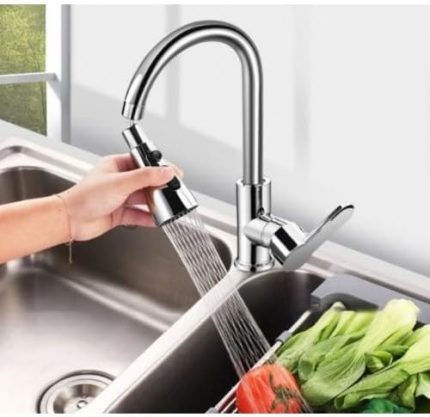 3 Fonksiyonlu Mutfak Lavabo Başlığı, Krom Musluk Başlığı, 360 Derece Döner, Su Tasarruflu Musluk Ucu
