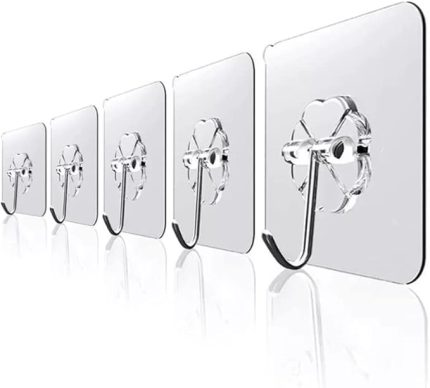 Askı Süper Güçlü Yapışkanlı Suya Dayanıklı Şeffaf Askı 5li Set Yeniden Kullanılabilir Kancalar